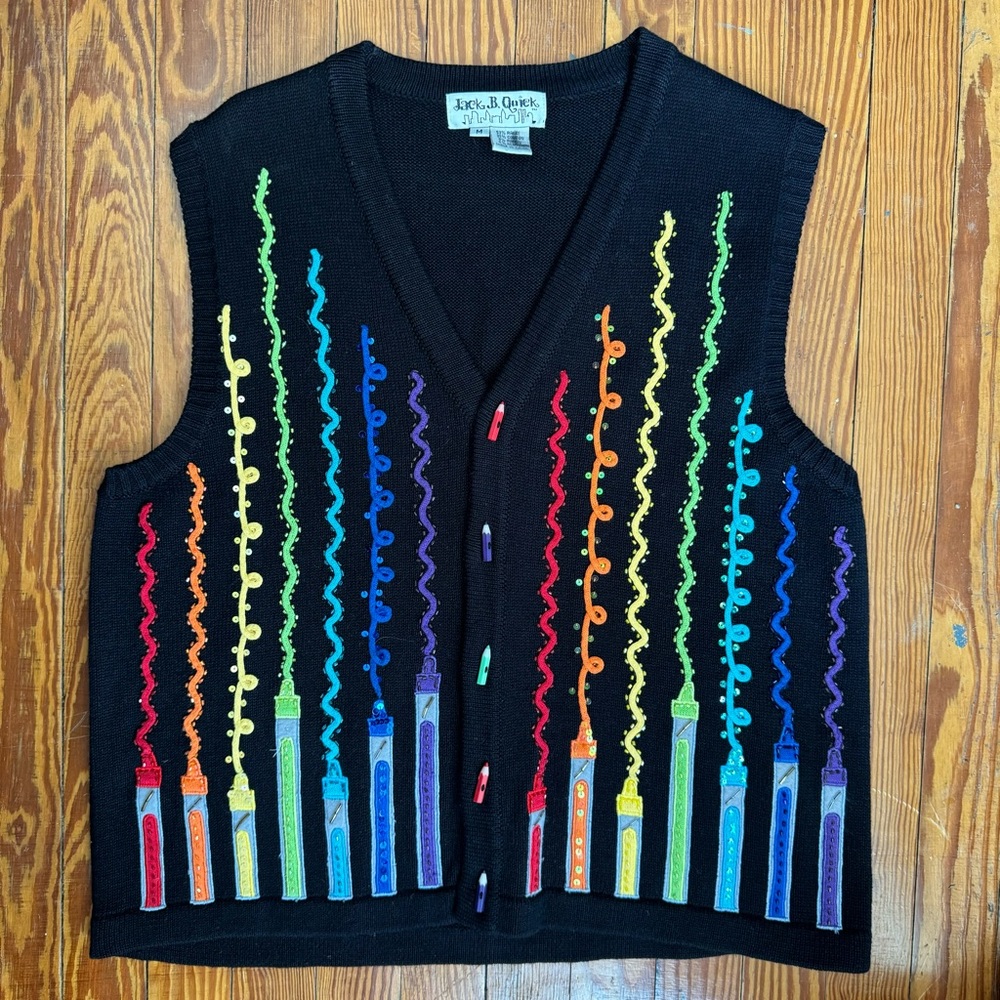 Vintage 90s Art Teacher sweater vest with incredible details